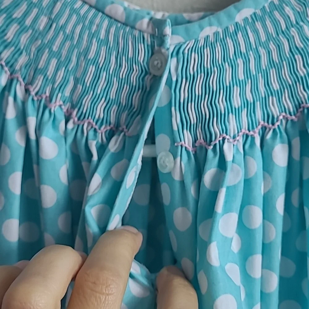 Lolly Wolly Blue Polka Dot Kids Vintage Style Easter Dress Size 6